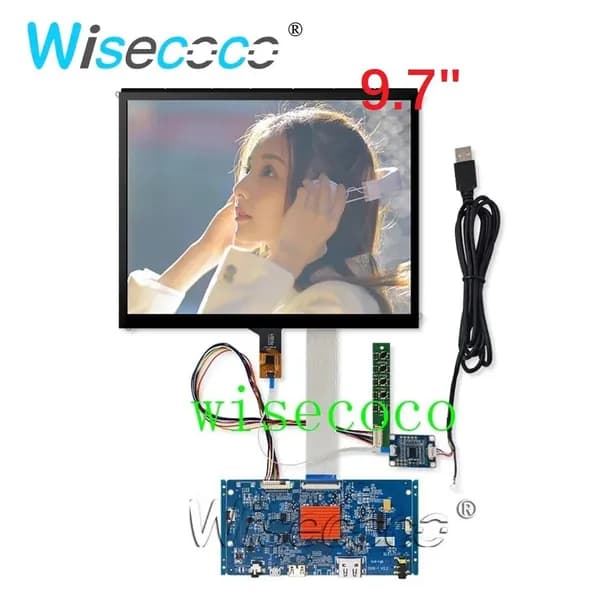 Wisecoco Пиксельный экран 9,7" сенсорный IPS дисплей 2K 2048×1536 LP097QX1 SPA1, модуль EDP 4 линии 51 пин с контроллером, для Raspberry Pi, планшетов, хаки, черный матовый