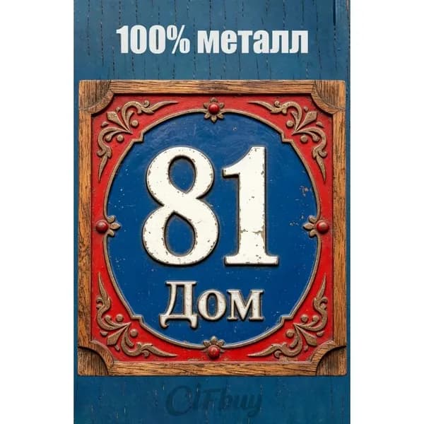 Табличка с номером дома 81 Классический цвет, металл, 20х20 см.