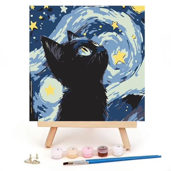 Картина по номерам на холсте с подрамником 20*20CM Звездный кот