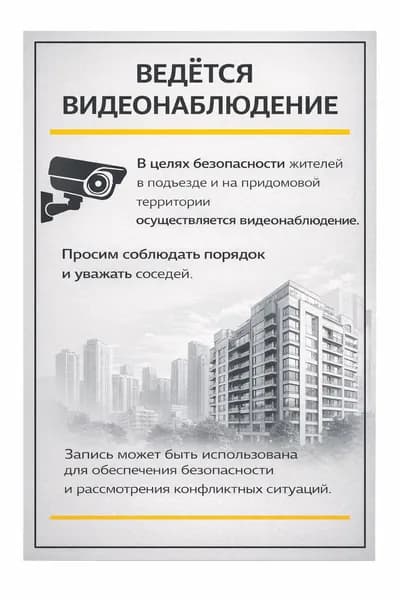 Ведется видеонаблюдение А4 для подъезда и двора. Самоклейка