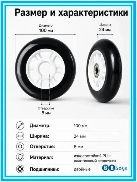 Колесо для самоката 100 мм с подшипником, черное