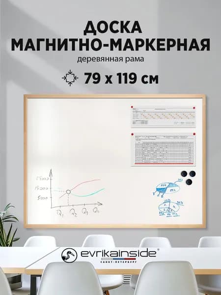 Доска магнитно-маркерная в деревянной раме 79х119см