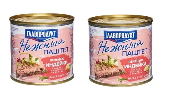 Главпродукт Паштет Нежный с печенью индейки, 240 г , 2шт