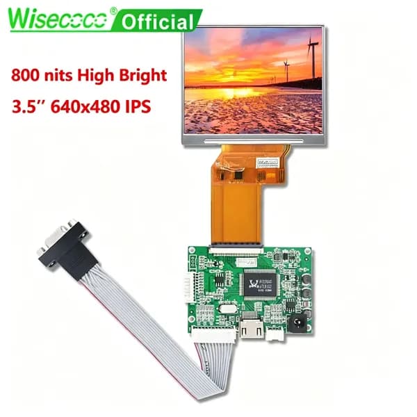 Wisecoco Монитор 3.5" IPS TFT дисплей 640×480, яркость 800 нит, читаемый на солнце, LCD модуль с платой контроллера для уличного оборудования (JT035IPS02-V0), TFT, 640x480 VGA, 60 Гц, хаки