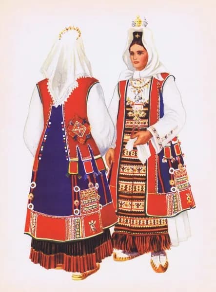 Хорватский народный костюм (Далмация, Муч). Владимир Кирин. Антикварная хромотипия. Югославия, 1954 год