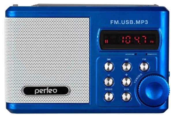 Радиоприемник цифровой карманный 1 шт. Perfeo Sound Ranger Blue синий, 3 Вт, УКВ FM радио, колесико, USB microSD 3.5 мм, шнурок, аккум.