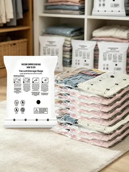 Компрессионные вакуумные пакеты для одежды и постельного белья / Экономия места 90%, влагонепроницаемые