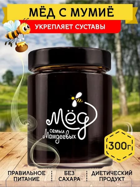 Мед натуральный, Мед с мумие, 300 г, горное мумие, сладкий подарок, без сахара