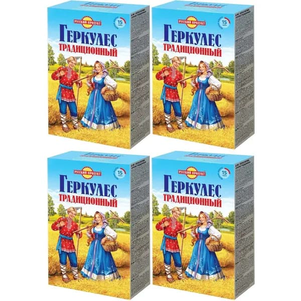 Хлопья Русский Продукт Традиционный геркулес овсяные 500 г, набор: 4 штуки