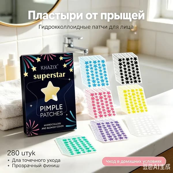 280 шт. Патчи от прыщей гидроколлоидные / наклейки от прыщей в виде звездочек