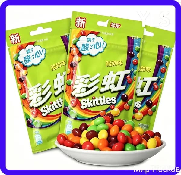 Сладости Skittles с необычным сочетанием цветов и фруктов в удобной упаковке