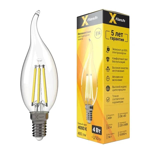 Лампочка светодиодная XF-E14-FL-CA35-4W-4000K-230V