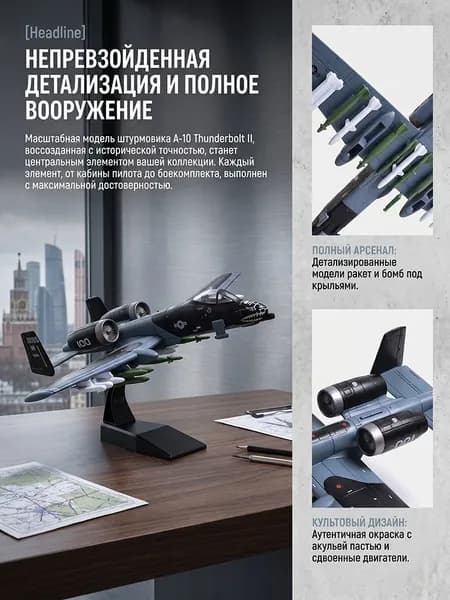 Сборная модель штурмовика Штурмовик А-10, "Бородавочник",1:72, высокая детализация