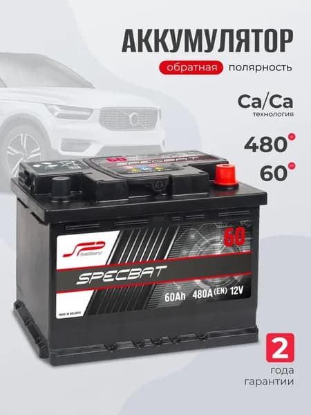 Аккумулятор автомобильный 12v 60 Ah SPECBAT 60 Ач 480 А обратная полярность 242x175x190 стартерный акб для автомобиля, машины
