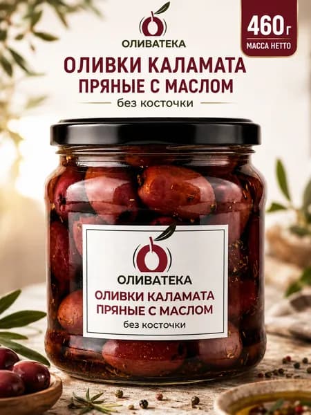 Оливки Каламата без косточки ОЛИВАТЕКА 460 г/ 240 г