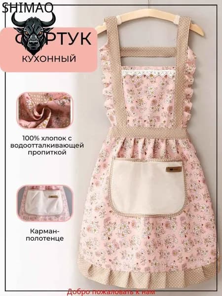 Фартук кухонный  1шт, Светло-розовый