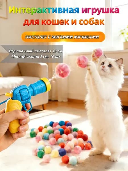 Игрушка-пистолет с мягкими шариками для кошек и собак
