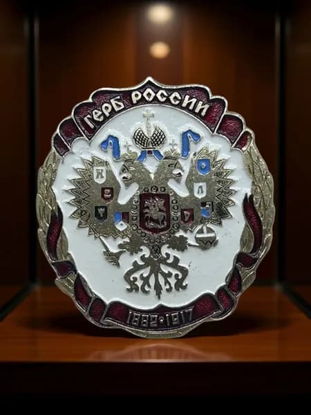 Знак Герб России 1882-1917 гг. Серия "Гербы государства российского". Алюминий, на булавке. Советский значок.