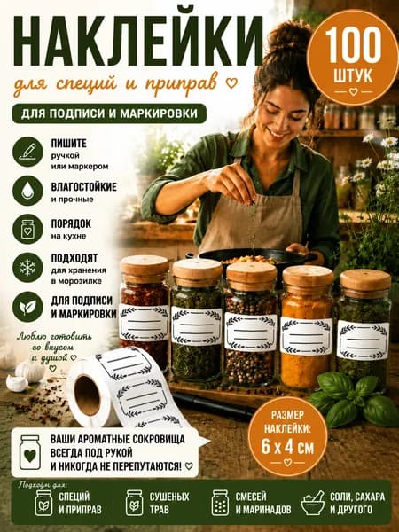 Наклейки на банки для специй и круп 100 шт