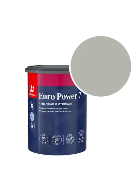 Краска моющаяся Tikkurila/Tikkivala Euro Power 7 RAL 7038 (Агатовый серый - Agate grey) 0,9 л