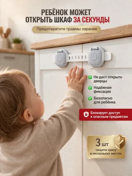 Блокиратор дверей и ящиков детский, 3 шт