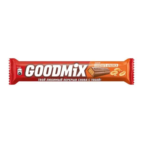 Шоколадный батончик с соленым арахисом в хрустящей вафле Goodmix 46г
