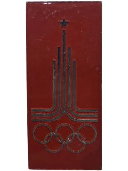 Значок СССР. Эмблема Олимпиада 1980, Москва. Легкий. Стекла. На булавке