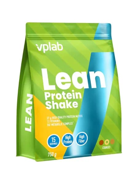 VPLAB Lean Protein Shake, Протеиновый коктейль, клетчатка, L-карнитин, CLA, порошок 750 г со вкусом печенья, Протеин для похудения и набора мышечной массы