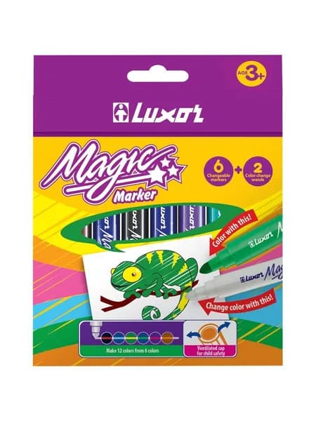 Фломастеры меняющие цвет Luxor "Magic", 06цв.+2, 8шт., картон, европодвес, 6104/Box 8