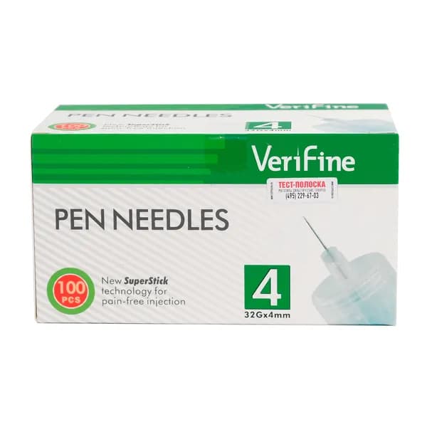 Иглы для шприц-ручек VeriFine (Верифайн) 4мм, 32G, 0.23мм, 100 шт.