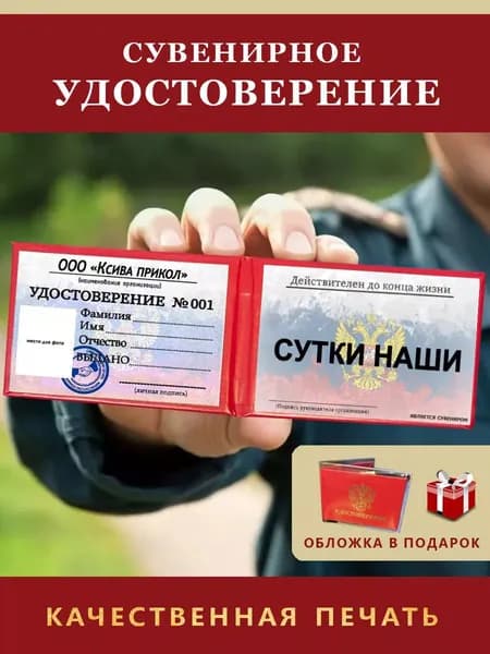 Удостоверение Сувенирное/Шуточное ксива-разыграй друга "СУТКИ НАШИ"