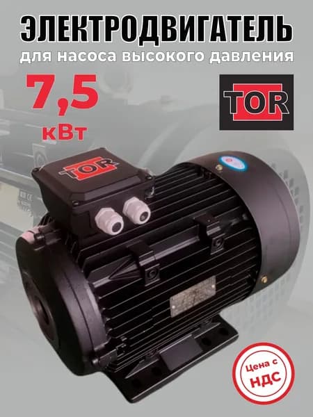 Электродвигатель для автомойки TOR 7,5 кВт с полым валом, 2 подшипника, 24мм, фланец D87мм
