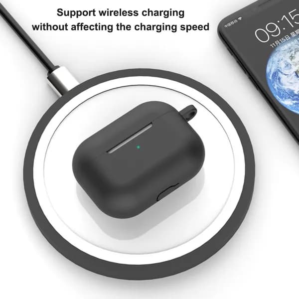 Силиконовый чехол для AirPods Pro, чёрный, с индикацией заряда