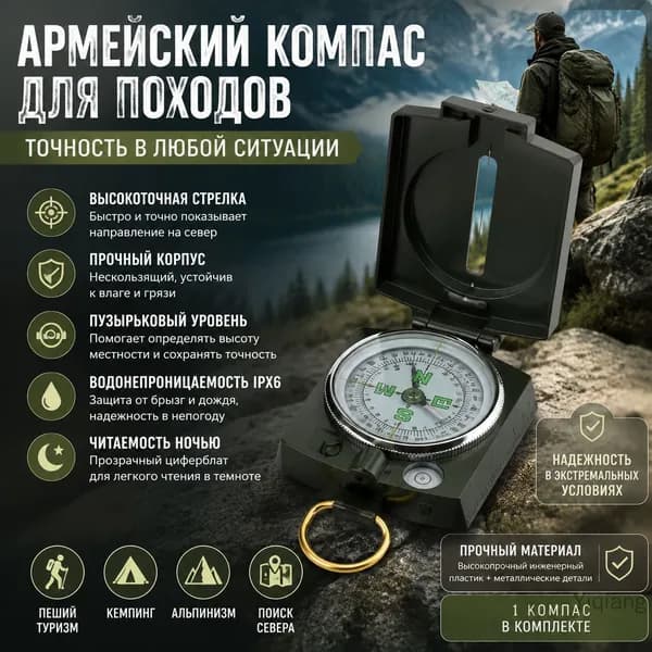 Военно-зеленый уличный компас, многофункциональный пеший туризм, кемпинг, поиск севера