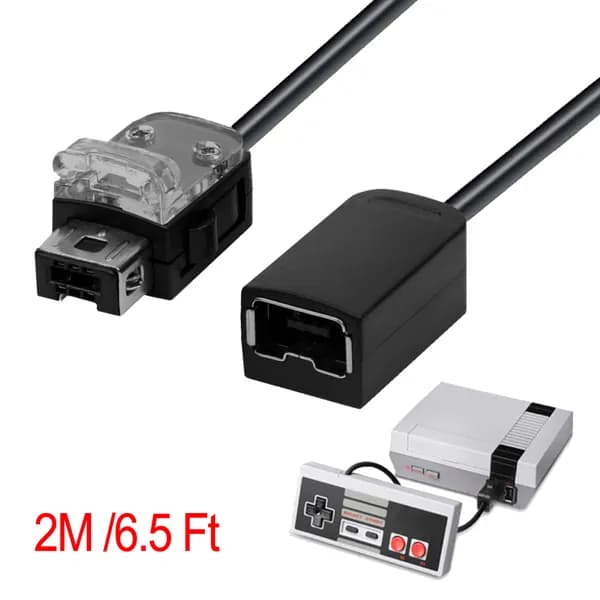 Кабель-удлинитель для контроллера Nintendo Classic Mini NES и Wii, чёрный, длина 2 м