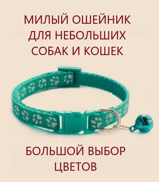 Ошейник для кошек и собак мелких пород с колокольчиком. Мятный зеленый.