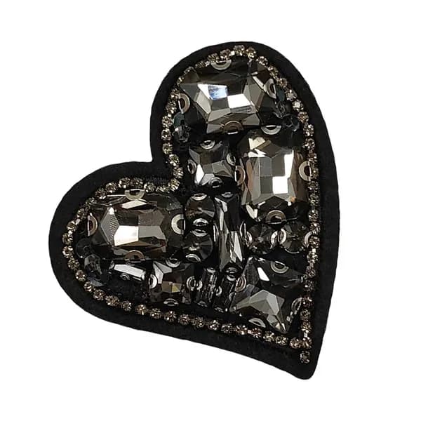 Наклейка из ткани с бриллиантами Love heart glass-объемные аксессуары для жакета-черный-вышитый край