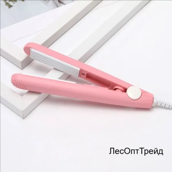 Мини-щипцы для волос 2 в 1 выпрямитель и плойка розовые волнистые компактные для челки с чехлом