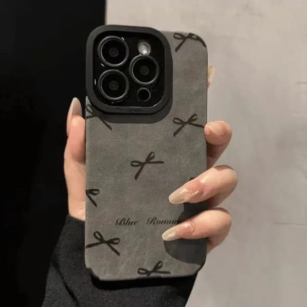 Чехол для iPhone15 Pro Max, мягкий силиконовый бампер с бантом, противоударный, полная защита, искусственная кожа