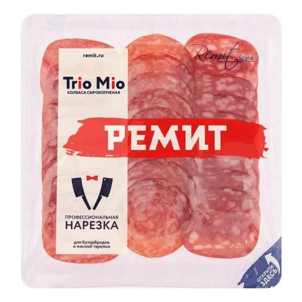 Колбаса сырокопченая Ремит Ассорти Trio Mio полусухая нарезка 100 г