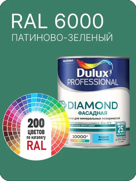 Краска для минеральных и деревянных фасадов Dulux Diamond цвет патиново- зеленый Ral 6000 0.8 л.