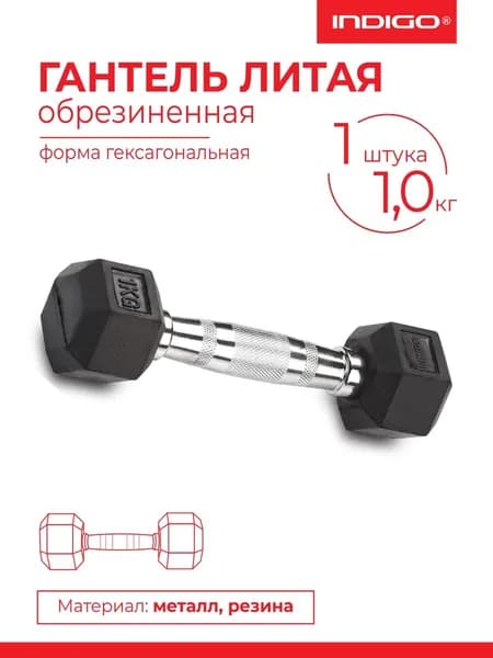 Гантель литая обрезиненная INDIGO IN124 1 кг