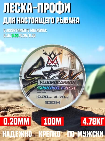 Леска флюорокарбон 0.20мм 4.78кг 100м, Универсальная леска для удочки и поводков