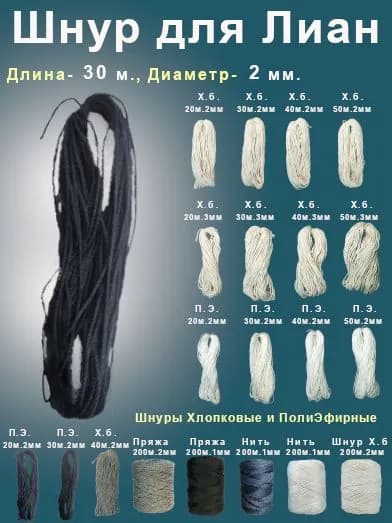 Веревка бельевая 30 м 2 мм полиэфирная (полиэстер) 1 шт черный