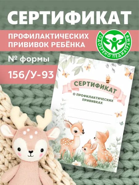 Сертификат профилактических прививок для детей. Форма 156/У-93 для детского сада и школы. Формат А6.