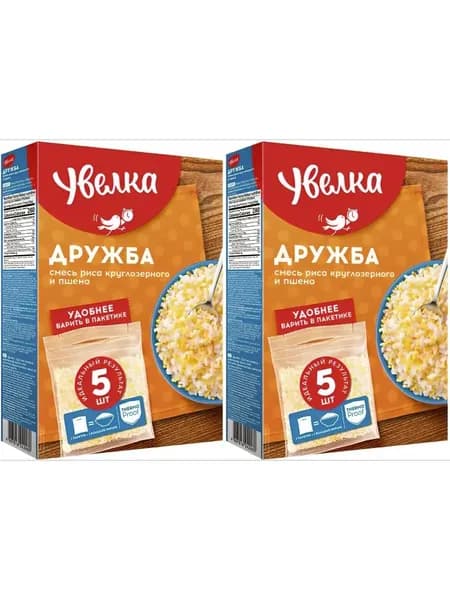 Смесь круп Дружба рис и пшено 5 пак по 80 г, 2 уп по 400 г