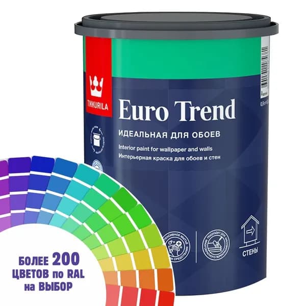 Краска для стен и потолка Tikkurila Euro Trend цвет рапсово -желтый Ral 1021 0,9 л
