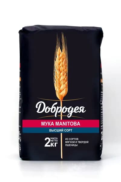 Мука пшеничная "ДОБРОДЕЯ" высший сорт из мягких и твердых сортов пшеницы МАНИТОБА 2 кг