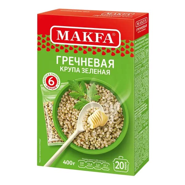 Крупа гречневая Makfa зеленая в варочных пакетиках 65 г х 6 шт