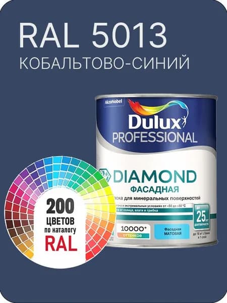 Краска для минеральных и деревянных фасадов Dulux Diamond цвет кобальтово-синий Ral 5013 0.8 л.
